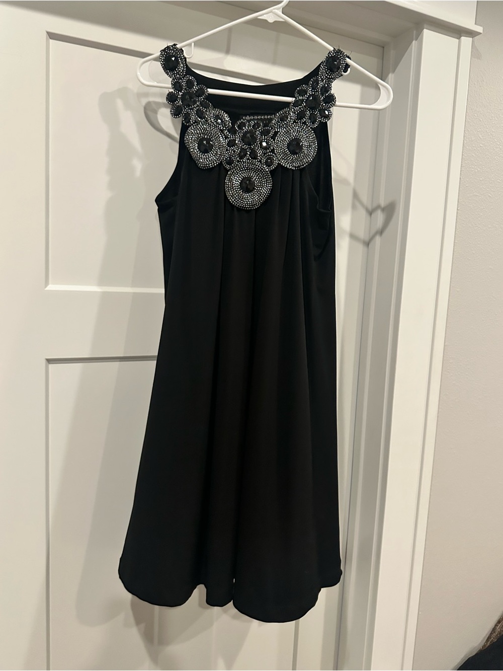 Woman’s Black Beaded Neckline Party Dress